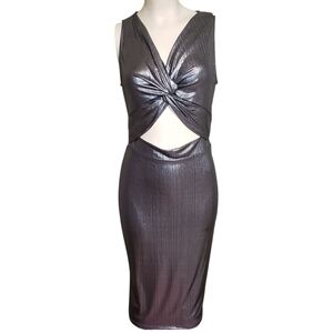Privy shiny glittery metallic gunmetal liquid silver dress size Large